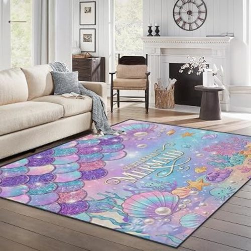5x7 Area Rugs, Washable, Non Slip Backing, Mermaid Scales