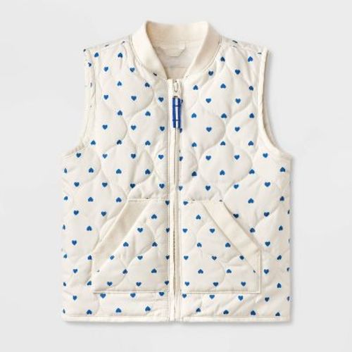 Baby Girls' Heart Printed Quilted Vest - Cat & Jack™ Cream 18m