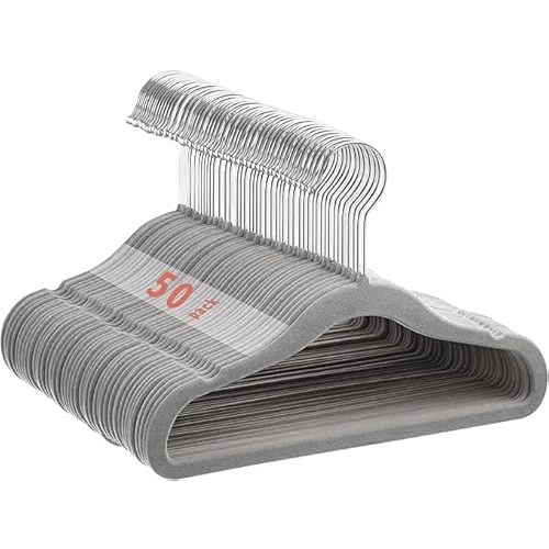 Velvet Baby Hangers 50 Pack, 11 Inch Kids Non Slip Hanger, Premium Childrens Hanger for Clothes, Space-Saving Nursery, Perfect Infant/Toddler Clothes Hangers for Daily Use(Grey)