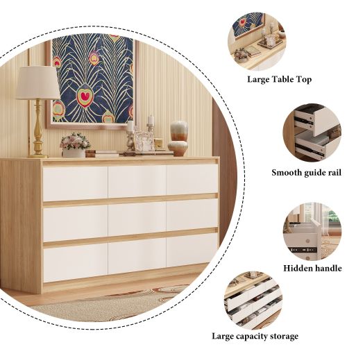 BLACK Modern Dresser for Bedroom 9 Drawers Wood Dresser Chest of Drawers