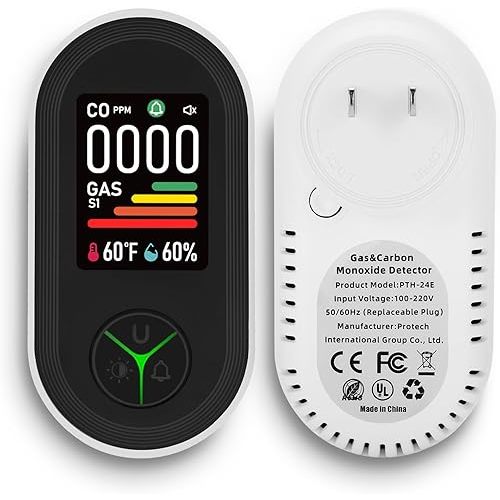New Upgraded Plug-in Carbon Monoxide & Natural Gas Detector with Screen Flip, 4-in-1 Combination CO & Gas Detector with Temp/Humidity Sensor, CO, Propane, LPG, Explosive Gas Alarm (1-Pack)