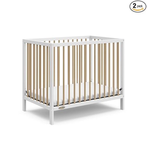 Graco Teddi 4-in-1 Convertible Mini Crib with Bonus Water-Resistant Mattress – GREENGUARD Gold Certified, 2.75-Inch Mattress Included, Small Spaces Crib, Easy 30-Minute Assembly (White and Driftwood)