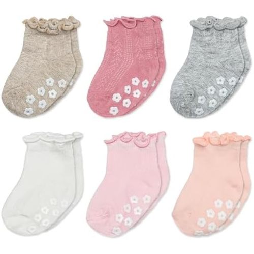 Mother's Choice Organic Cotton Blend Baby Socks 6 Pairs – Non-Slip Grip Socks for Infants & Toddlers, Soft Breathable