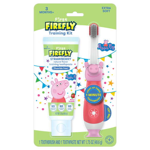 Firefly Peppa Pig Toddler Oral Care Kit with Light Up Toothbrush and Strawberry Flavored Training Toothpaste