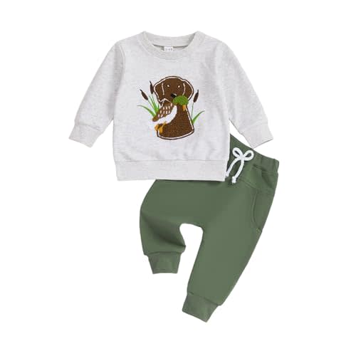 Toddler Baby Boy Fall Outfit Animal Embroidery Sweatshirt Long Pants Set Casual 2Pcs Hunting Outfit
