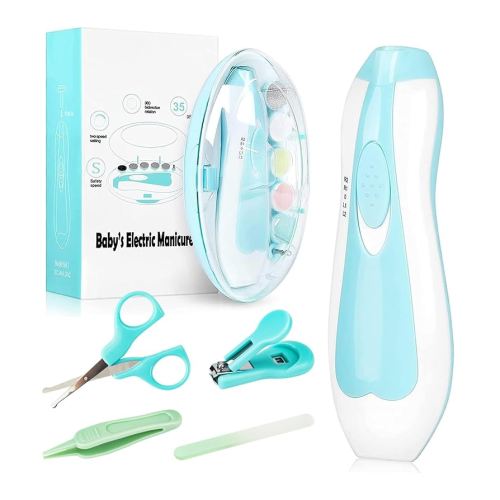 Electric Nail File Drill for Baby No Sharp Claws Hurt, 18 in 1 Safety Cutter Trimmer Clipper for Toes and Fingers (Blue-18 in 1)
