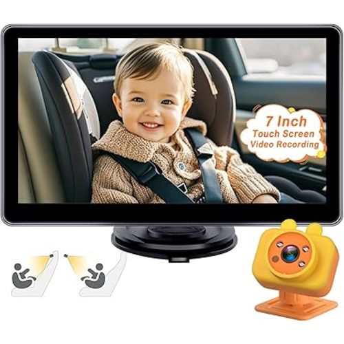 7-Inch Baby Car Camera 1080P - HD Touchscreen, 3X Zoom, 940nm Night Vision, 150° Wide Angle, Easy Install for Enhanced Baby and Pet Visibility, Rear Facing Backseat Camera for Infant Yakry