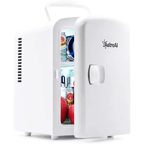 AstroAI Mini Fridge Portable AC/DC Powered Thermoelectric System Cooler and Warmer 4 Liter/6 Can for Cars, Homes, Offices, and Dorms,White (Renewed)