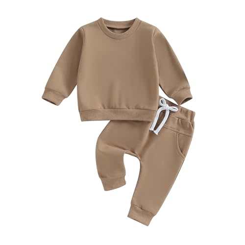 MAYUMMPY Baby Boys Girl Solid Color Outfit Sweatsuit Crewneck Sweatshirt Sweatpants Pants Set Fall Winter Clothes
