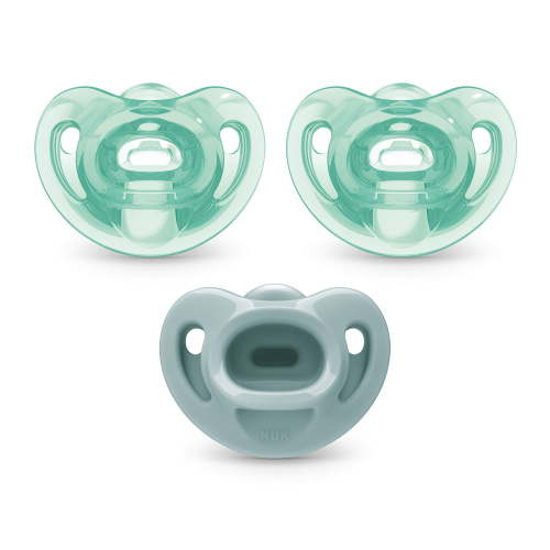 NUK Comfy 100% Silicone Orthodontic Pacifiers for Newborn Baby, 0-6 Months, Natural Shape, 3 Pack