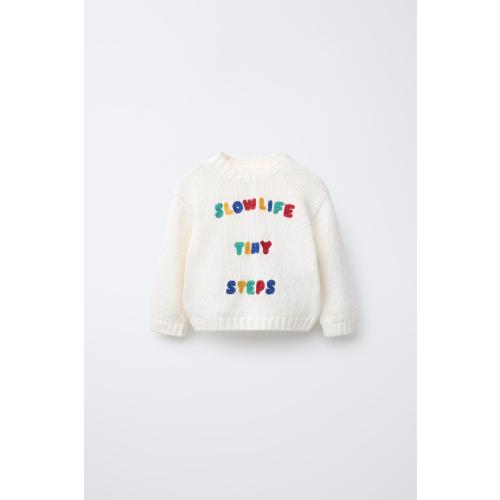 EMBROIDERED TEXT KNIT SWEATER - Ecru |