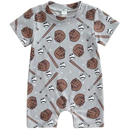 Newborn Infant Baby Boy Girl Clothes Baseball Print Short Sleeve Jumpsuit One Piece Romper Bodysuit Game Day Outfit