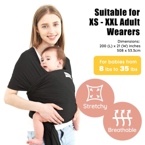 Acrabros Baby Wrap Carrier,Hands Free Baby Carrier Sling,Lightweight,Breathable,Softness,Perfect for Newborn Infants and Babies Shower Gift,Black