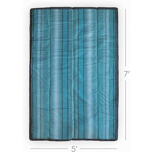 Little Unicorn 5'x7' Outdoor Family Picnic & Beach Blanket | Durable & Water-Resistant Fabric | Compact Fold & Easily Wipes Clean | Zipper Pocket (Shoreline Stripe)
