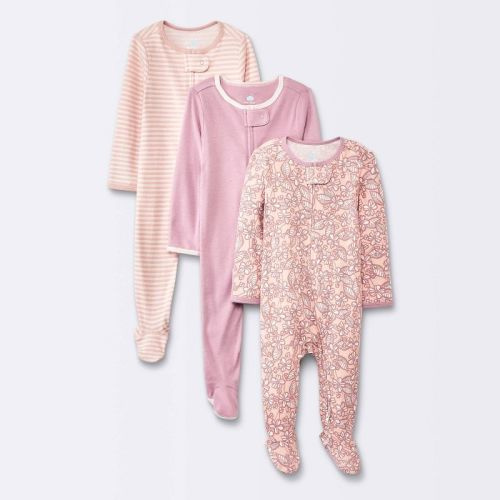 Baby Girls' 3pk Floral Cotton Sleep N' Play - Cloud Island™ Pink 0-3m