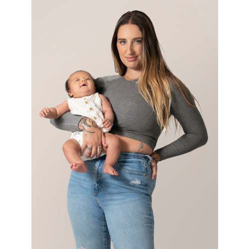Sublime® Bamboo Maternity & Nursing Cropped Long Sleeve Top | Charcoal regular,medium