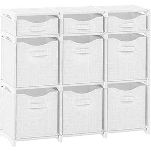 9 Cube Closet Organizers And Storage | Includes All Storage Cube Bins | Easy To Assemble Closet Storage Unit With Drawers | Room Organizer For Clothes, Baby Closet Bedroom, Playroom, Dorm (White Grey)