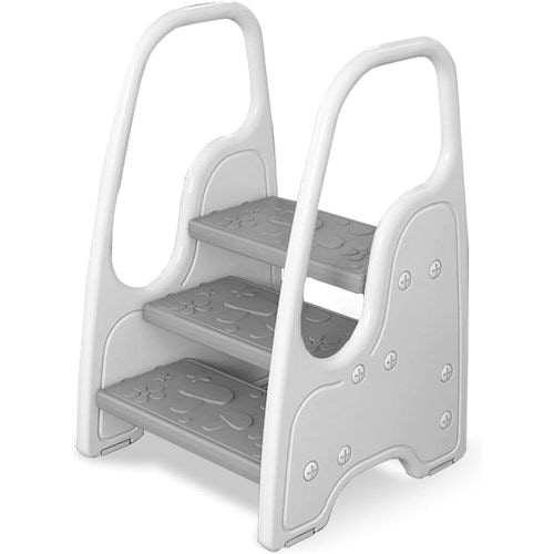 Toddler Step Stool for Bathroom Sink,Adjustable 3 Step Stool for Kids,Kitchen Counter Standing Tower, Children Step Up Learning Helper with Safety Handles and Non-Slip Pads,Grey - 3-step Grey