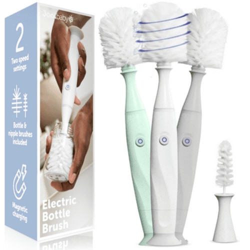Jool Baby Electric Bottle Brush Cleaner – Faster & Easier Bottle Washing, Ergonomic, Rechargeable, Suction Cup Base (White)