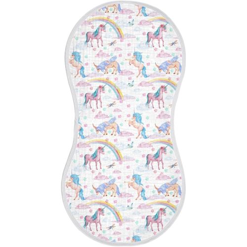 Magic Cartoon Horses Muslin Baby Burp Cloths - Super Absorbent and Soft Burping Rags - Cotton Burp Clothes Set for Boys and Girls, 1 Pack