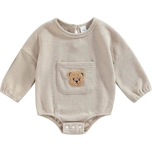 Douhoow Cute Baby Sweatshirt Romper Waffle Knit Baby Clothes Infant Girl Boy Fall Winter Outfits