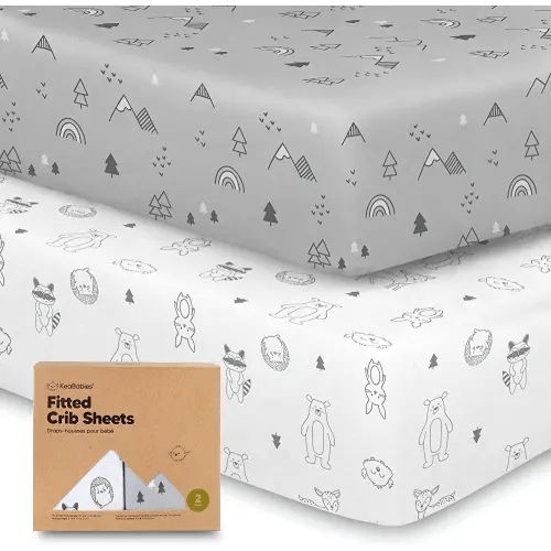 2-Pack Organic Crib Sheets for Boys, Girls - Jersey Fitted Crib Sheet, Baby Crib Sheets Neutral, Crib Mattress Sheet, Cotton Crib Sheets, Soft Baby Sheets for Crib, Unisex Crib Fitted Sheet (Woodland)