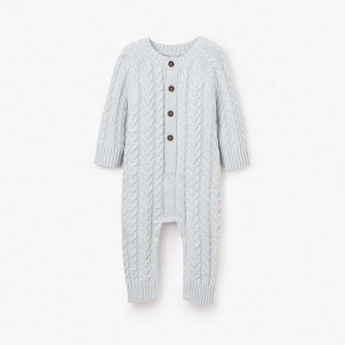 Pale Blue Horseshoe Cable Knit Baby Jumpsuit
 – Elegant Baby