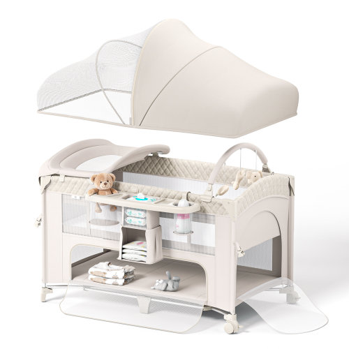 Rebrilliant 4-in-1 Convertible Baby Playard with Bassinet Bedside Sleeper, Changing Table & Mosquito Net | Wayfair