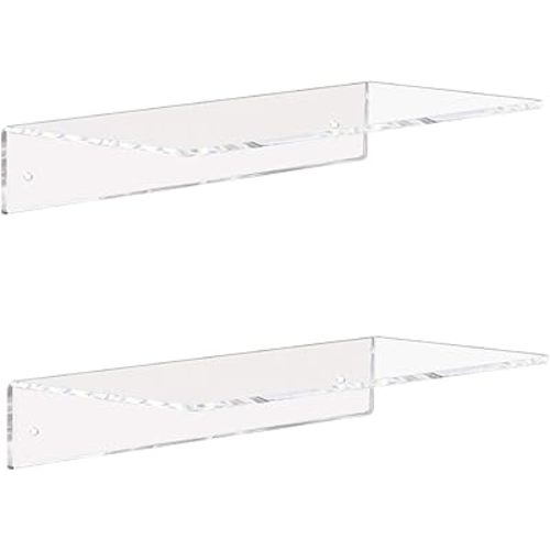 Weiai Clear Acrylic Wall Mounted Shelves 12 Inch, Set of 2