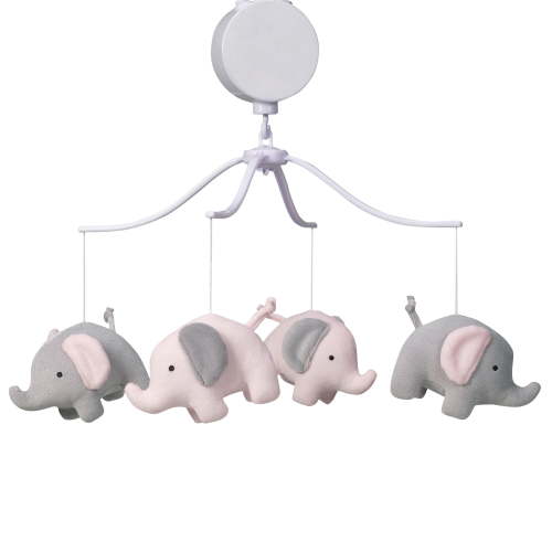 Bedtime Originals Eloise Nursery Animal Musical Baby Crib Mobile in Pink/Gray Elephant Theme