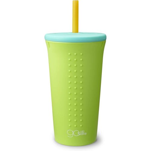 GoSili Eco-Friendly Reusable Silicone Straw Tumbler, Nontoxic and Dishwasher Safe - 16oz, Lime