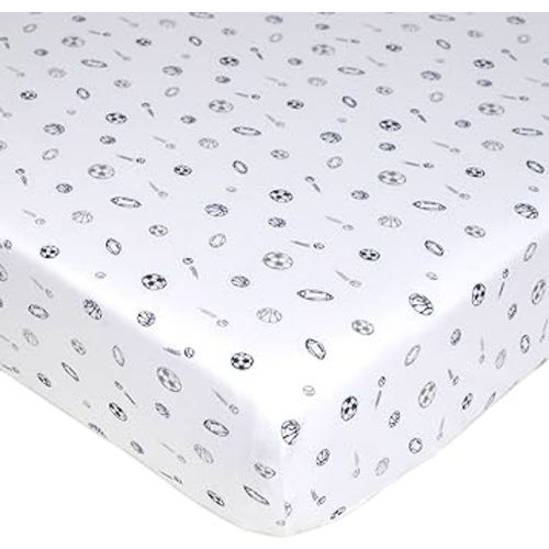 American Baby Company Fitted Crib Sheet 28" x 52", Soft Breathable Neutral 100% Cotton Jersey Sheet, Navy/Gray Sports, for Boys and Girls, Fits Crib and Toddler Bed mattresses