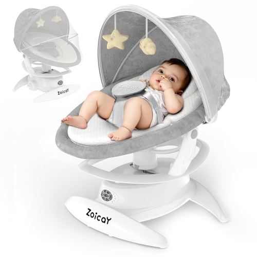 Zoicay 3-in-1 Baby Swing for Infants to Toddler with Motion Detection, Portable Baby Swing & Removable Swing Seat, BT Enabled & 360°Rotating Seat and Manual Remote with 3 Swing Modes & 5-Speeds(White)