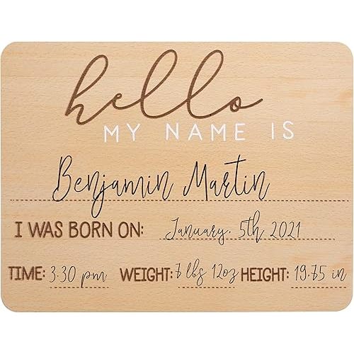 Pearhead Baby Welcome Sign, Gender-Neutral Hello Baby Arrival Photo Prop, Hospital Birth Announcement, Newborn Birth Stats Board Photo Prop, 8.25" x 11", Wood