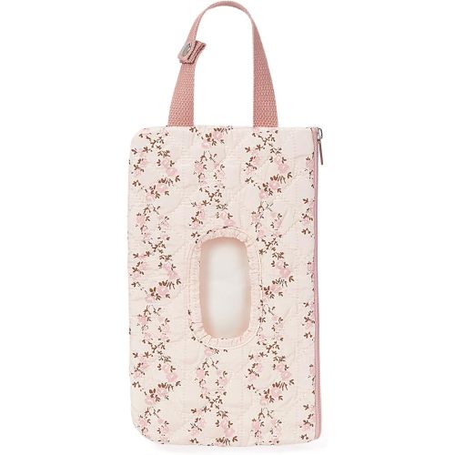 Quilted Baby Wipe Holder Quilted Wipe Pouch Portable Hanging Floral Wet Wipes Bag for Car, Stroller
