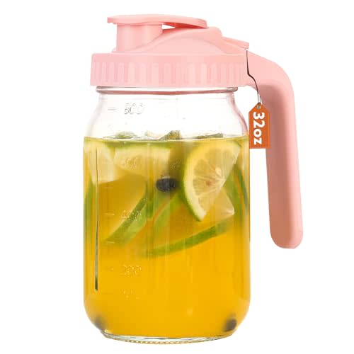 Mihlapi Breast Milk Pitcher, 32 OZ Mason Jar Pitcher with Lid Double Leak Proof,1 Quart Breastmilk Storage Containers for Fridge, Glass Jug for Sun Tea, Juice, Cold Brew Coffee