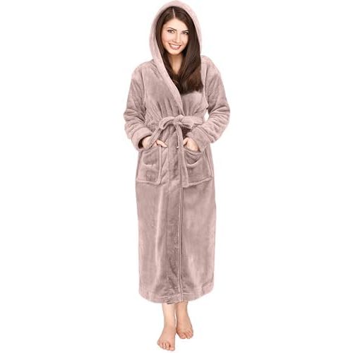 NY Threads Womens Fleece Hooded Bathrobe Plush Long Spa Robe
