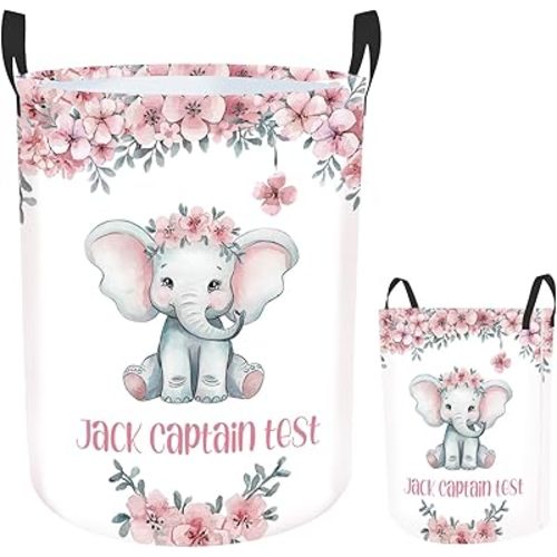 Personalized Baby Girl Laundry Hamper for Nursery, Custom Name Elephant Laundry Baskets for Kids Boys Girls Adults, Personalized Gift Baby Name Laundry Hamper with Handles