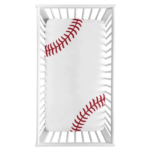 Baseball Patch Collection White Sports - Piece Standard Crib Fitted Sheet