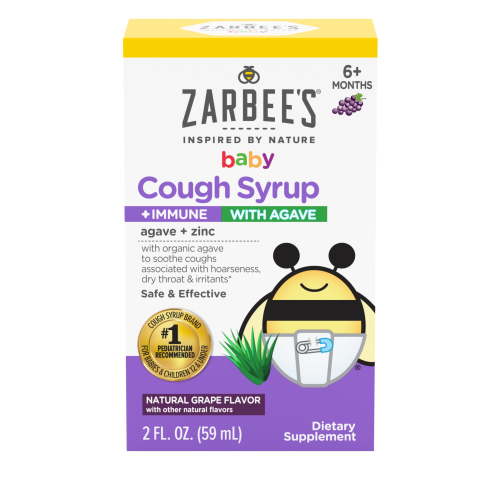 Zarbees Organic Baby Cough Syrup + Immune with Agave & Zinc, Cold Remedy for Infants, Grape Flavor