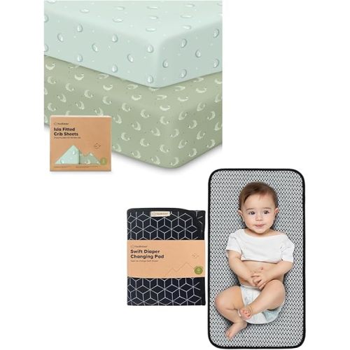 Keababies 2-Pack Crib Sheets for Boys, Girls and Pack and Portable Diaper Changing Pad - Fitted Baby Crib Sheets for Toddlers - Waterproof Foldable Baby Changing Mat