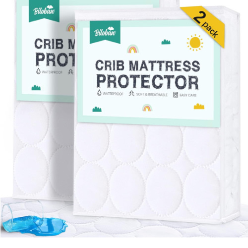 Crib Mattress Protector Sheets Waterproof 2 Pack, Quilted Crib Mattress Pad Cover Fitted Fits for Toddler Bed Mattress, White, 52” x 28”