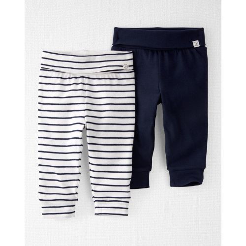 2-Pack Organic Cotton Grow-With-Me Pants - 6M - Maybe Navy, Stripes