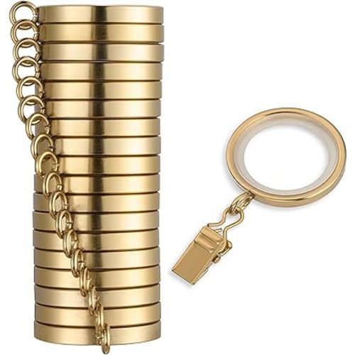 MODE Cambria Designer Series - Premium Easy Glide 18 Count Small Curtain Rings - Metal with Nylon Inserts and Clips - 1-1/8 Inner Diameter - use for rods 3/4" or Smaller - Brushed Gold