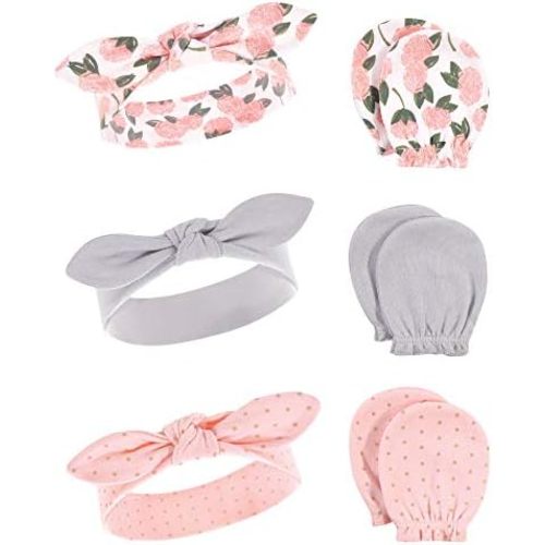 Hudson Baby Baby Girls' Cotton Headband and Scratch Mitten Set