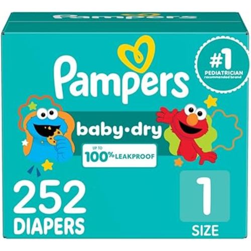 Pampers Diapers - Baby Dry - Size 1, 252 Count, Absorbent Disposable Infant Diaper (Packaging May Vary)