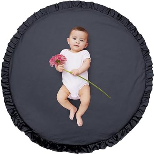 ABREEZE Baby Cotton Play Mat Soft Crawling Mat White Detachable Washable Game Blanket Floor Playmats Kids Infant Child Activity Round Rug Home Room Decor (Dark Grey)