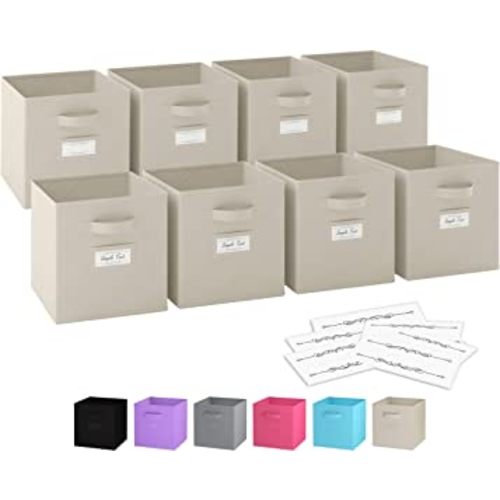 8 Pack Heavy Duty Beige Storage Bins With Labels