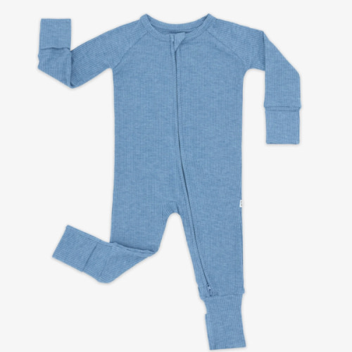 3-6M Heather Blue Ribbed Zippy - Little Sleepies