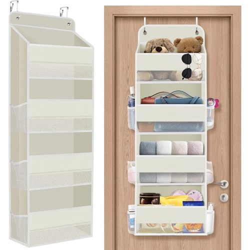 1 Pack Over The Door Organizer, Hanging Storage Organizer with Clear Window, 40lb Ultra Sturdy Large Capacity Room Organizer for Pantry Bathroom Nursery Closet Baby Essential (Beige)